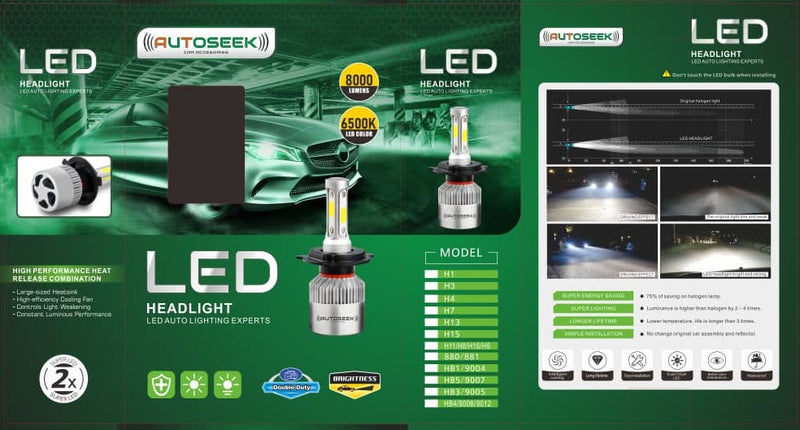 LED H4 AUTOSEEK 8000 LUMENES 6500 KELVIN